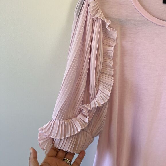 Express Ruffle Chiffon Sleeve Top T-Shirt Pink Feminine Coquette Size Large - Picture 9 of 12